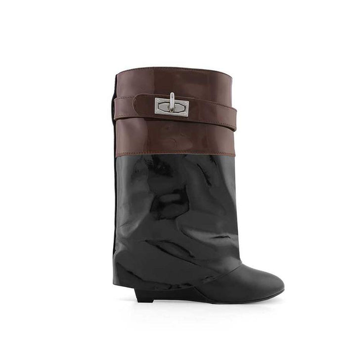 QAMRA Patent Leather Wedged Heel Ankle Boots - ithelabel.com