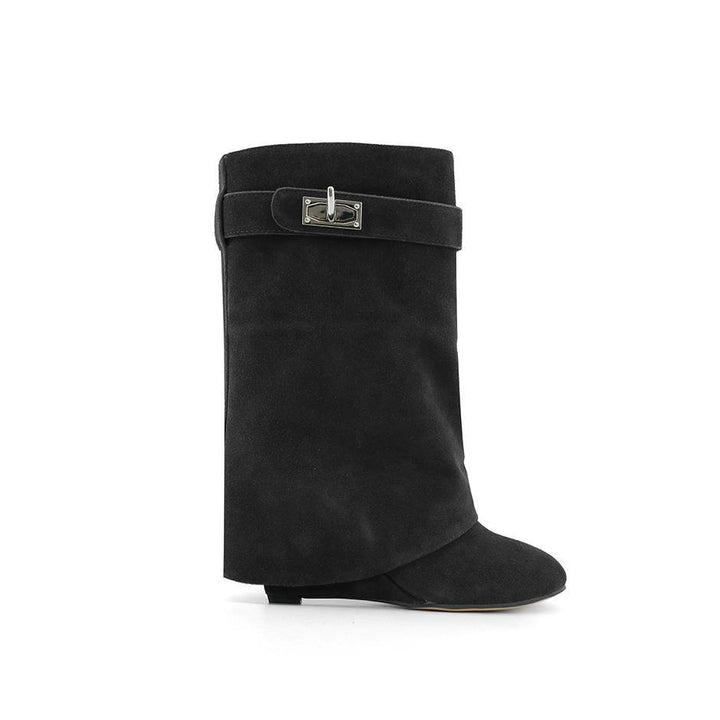 QAMRA Suede Wedged Heel Ankle Boots - ithelabel.com