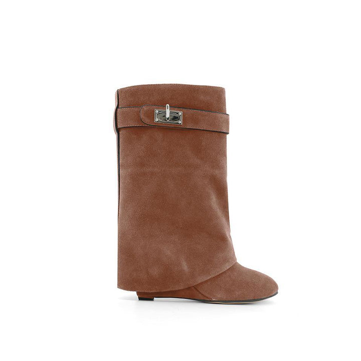 QAMRA Suede Wedged Heel Ankle Boots - ithelabel.com