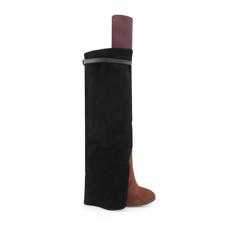 QAMRA Suede Wedged Heel Knee High Boots - ithelabel.com