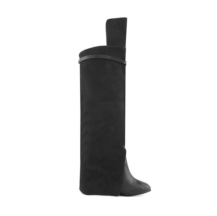 QAMRA Suede Wedged Heel Knee High Boots - ithelabel.com
