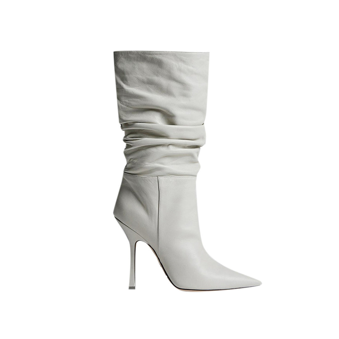 QITEN Stiletto Heel Leather Slouchy Ankle Boots