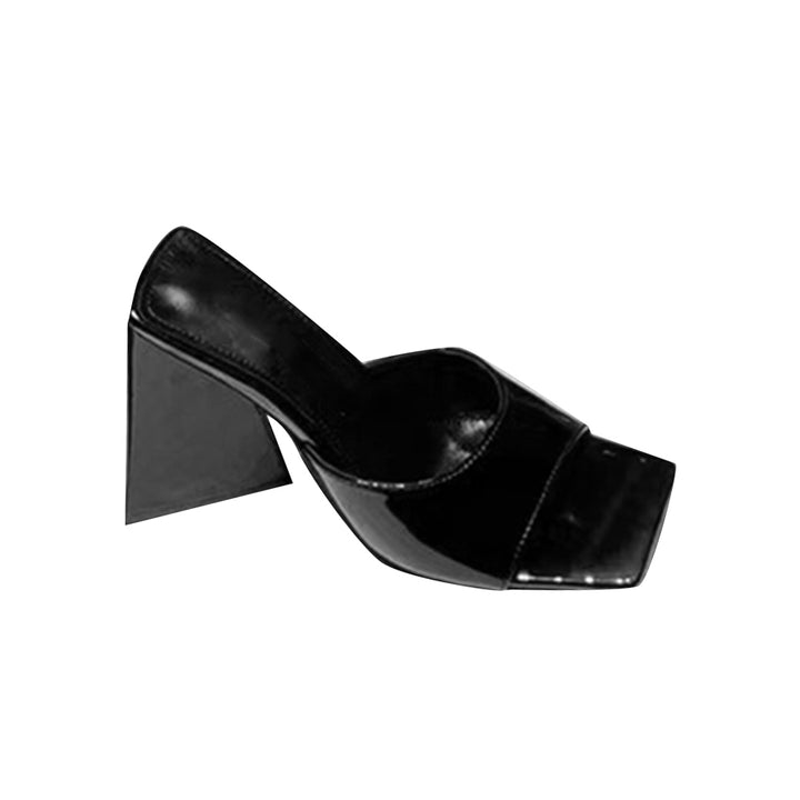 RADIA Block Heel Patent Leather Mules Sandals