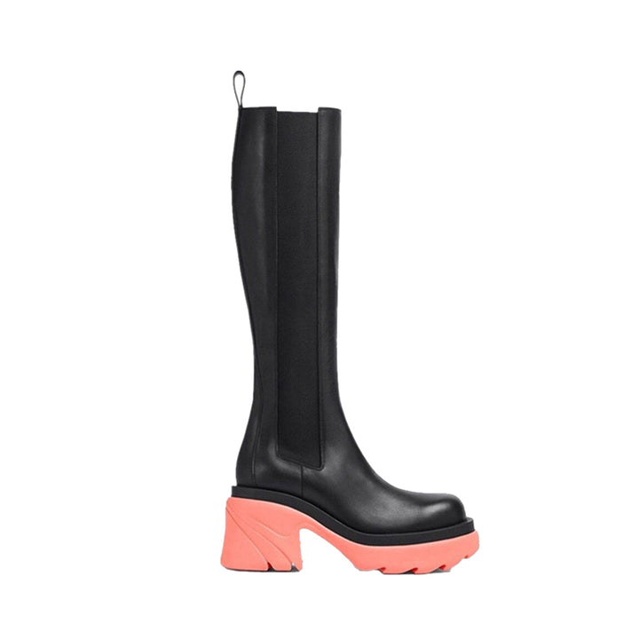 RAGEI Block Heel Leather Knee High Boots