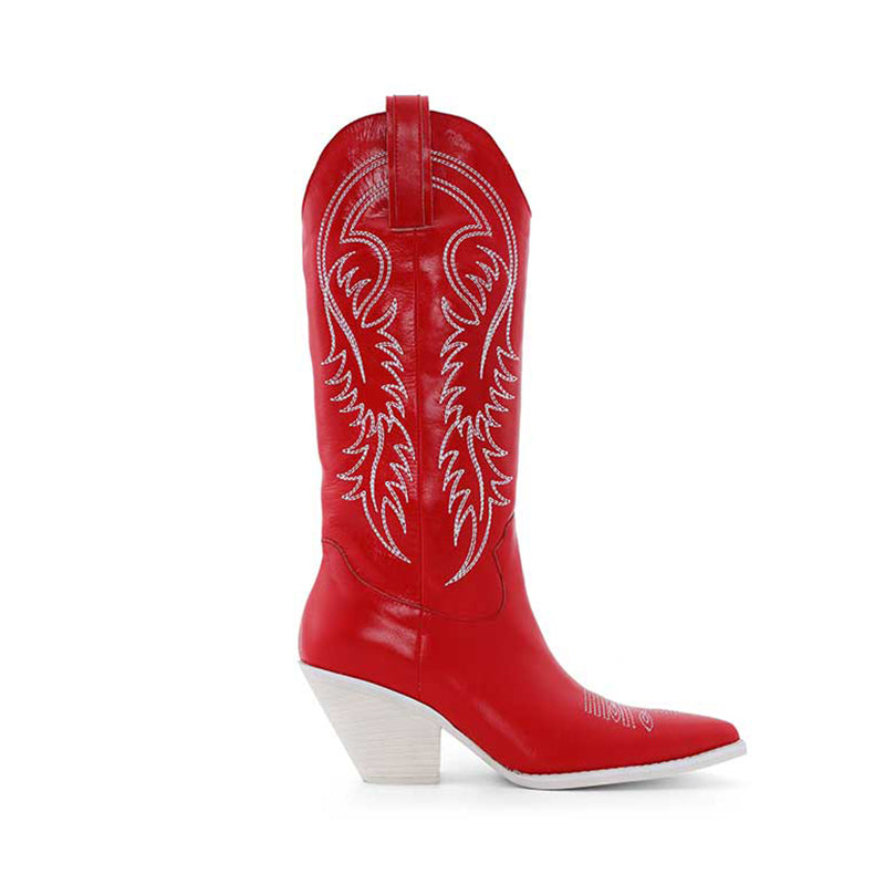RALLE Embroidery Leather Knee High Western Cowboy Boots