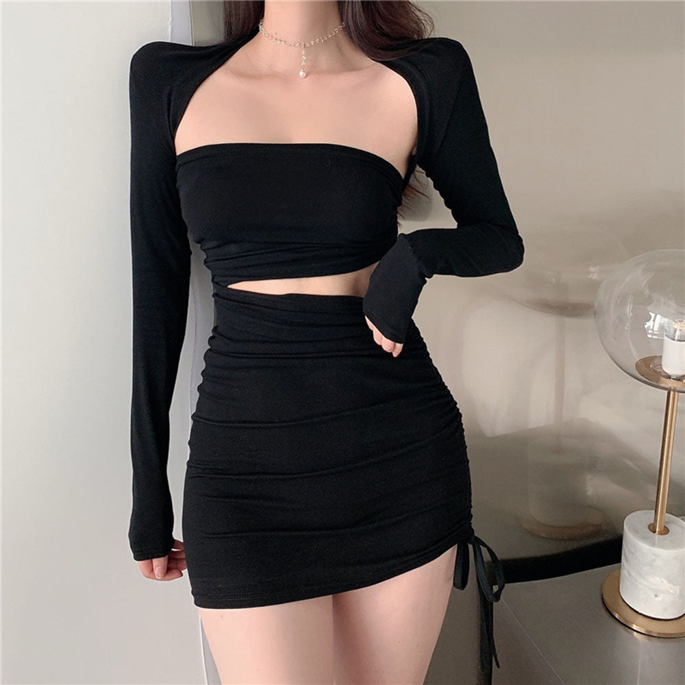 REFIA Long Sleeves Top And Cut Out Mini Dress - ithelabel.com