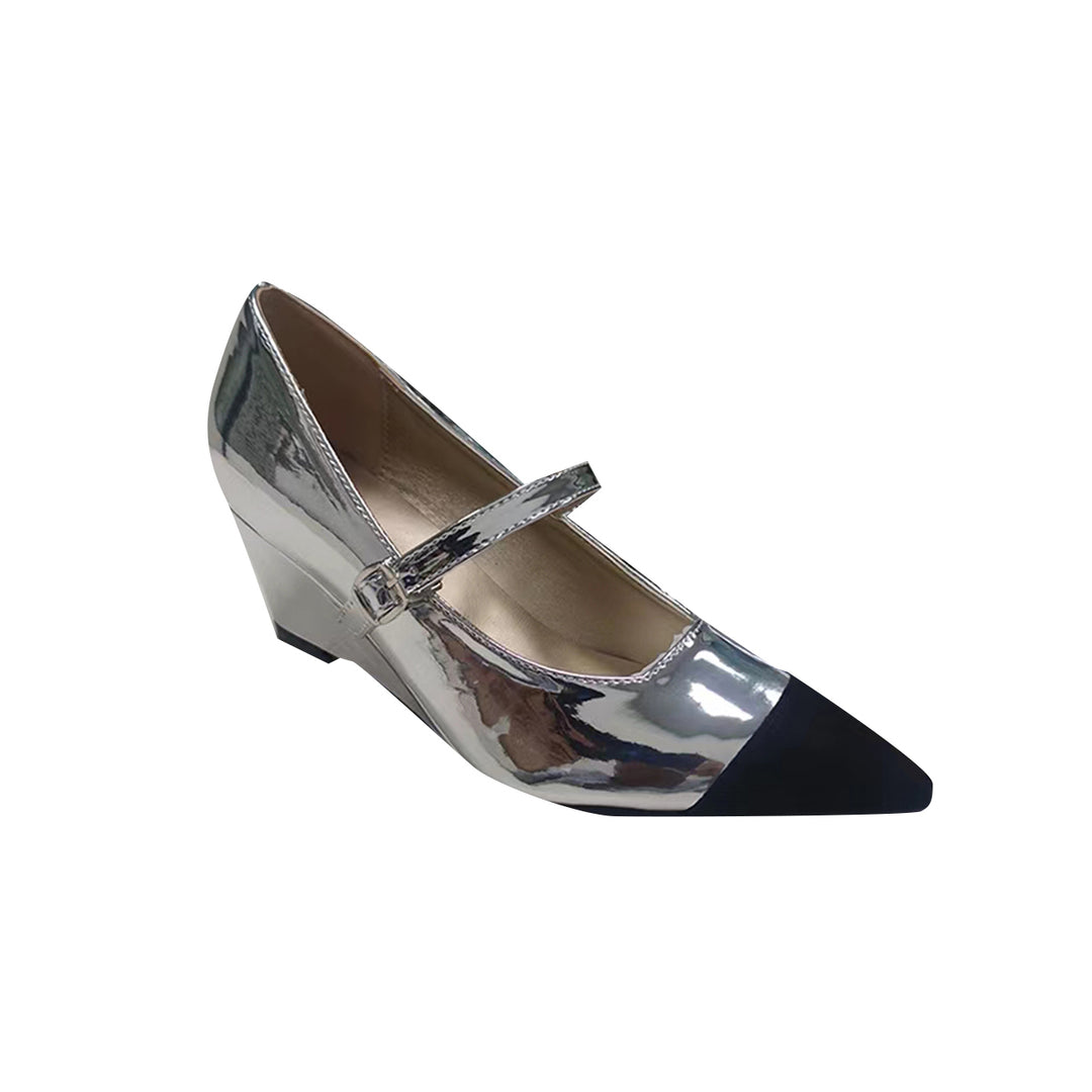 REOSA Patent Leather Wedged Heel Pumps