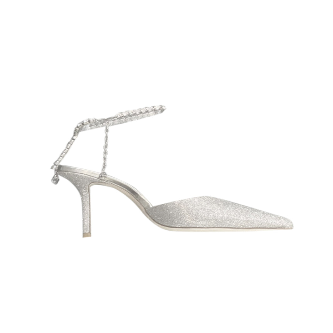 RISIA Ankle Diamante Glitter Mid Heel Sandals - 6cm