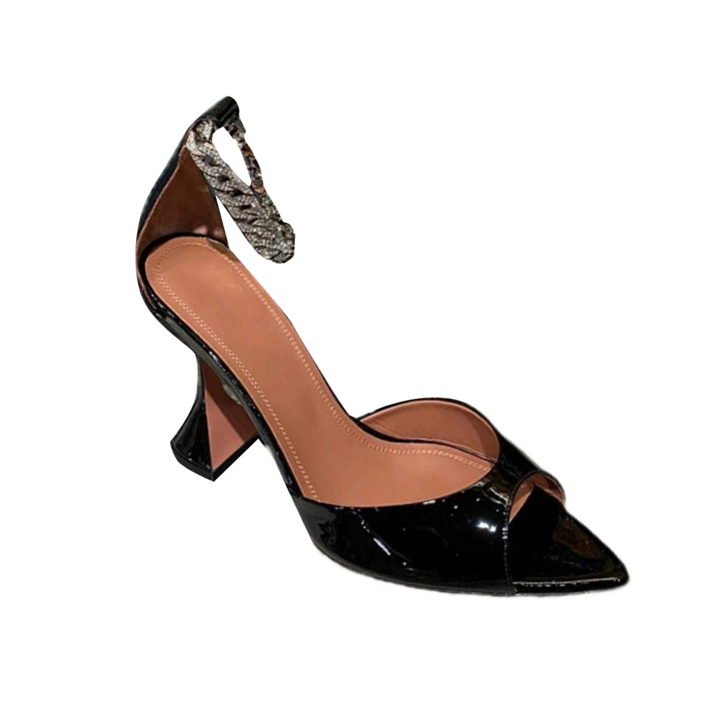 RIYLE Ankle Chain Patent Leather High Heel Sandals - ithelabel.com