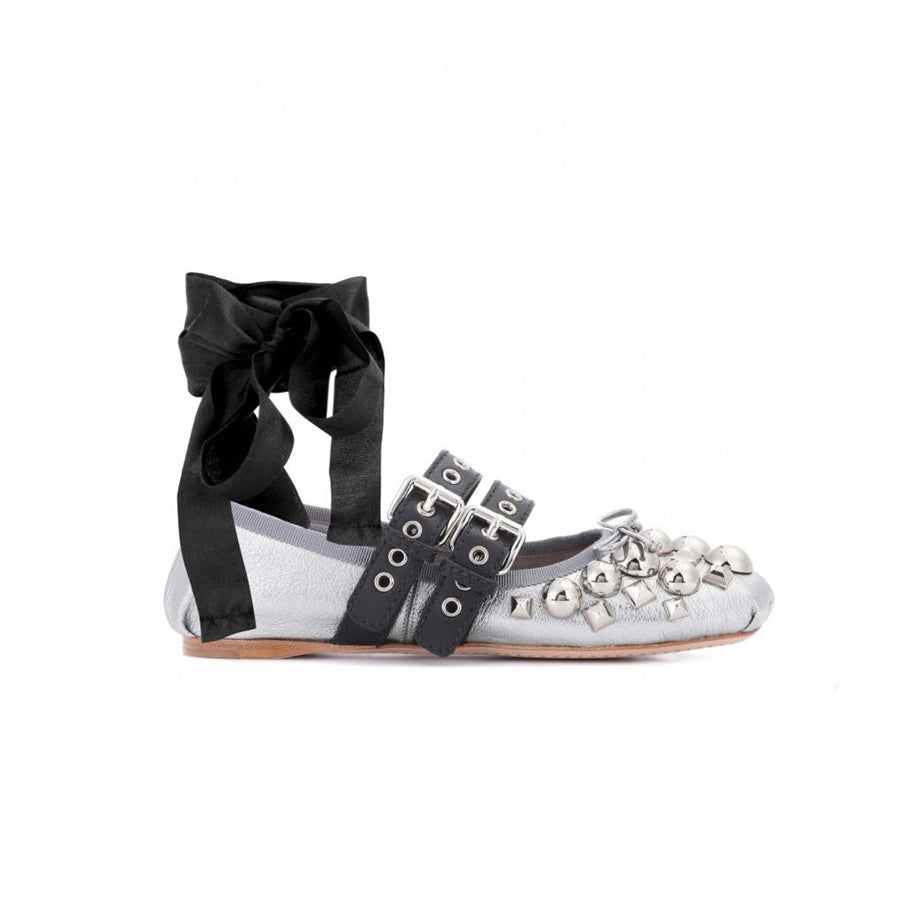 Silver ROCIA Studded Ballet Shoes | i The Label – I The Label