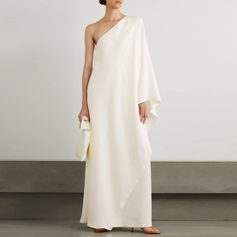 White SAURI One Shoulder Evening Dress Gown
