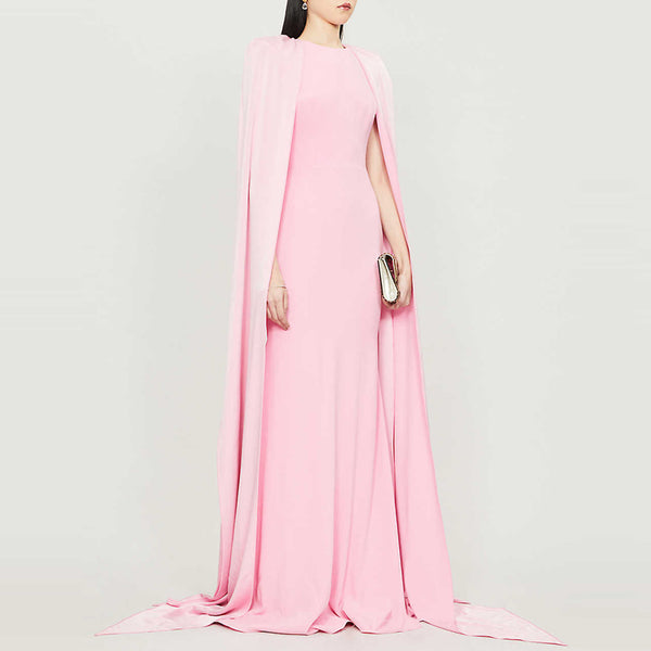 strapless open back dress Luxury Pink Mermaid Evening Dresses with Cape SS284