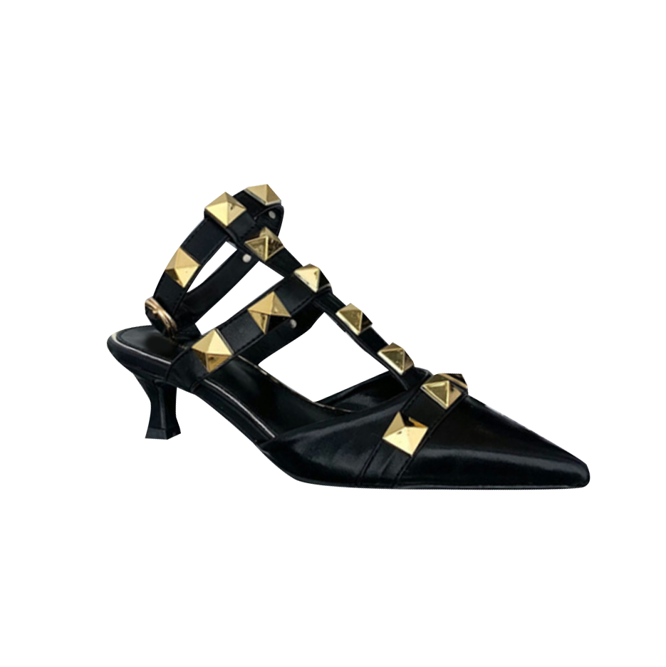 SILUM Studded Ankle Strap Kitten Heel Sandals - 4cm - ithelabel.com