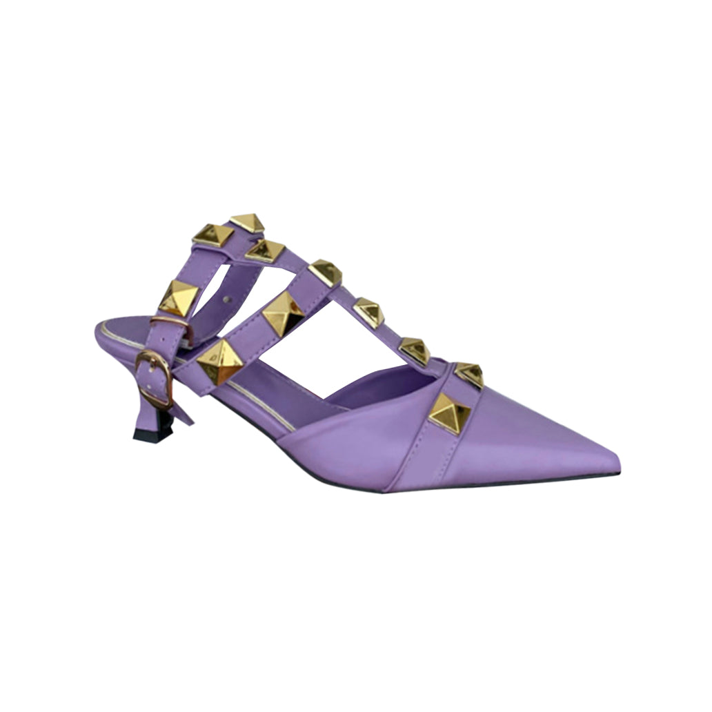 SILUM Studded Ankle Strap Kitten Heel Sandals - 4cm - ithelabel.com