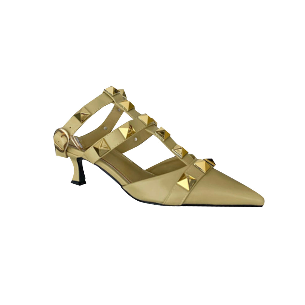 SILUM Studded Ankle Strap Kitten Heel Sandals - 4cm - ithelabel.com