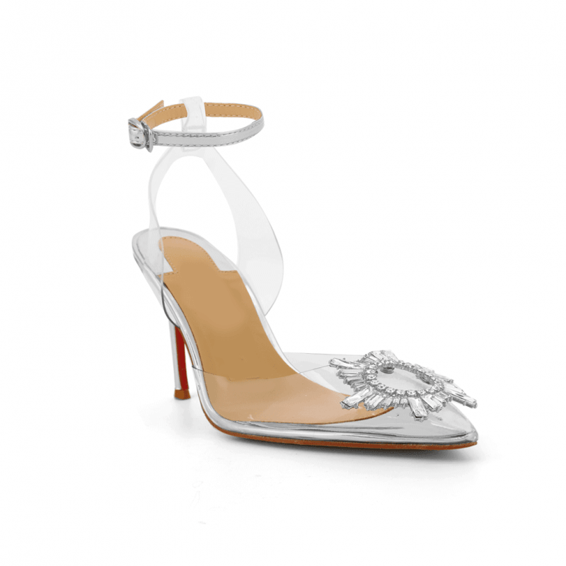 VATOE Diamante Transparent PVC Mid Heel Naked Sandals - 8cm - ithelabel.com