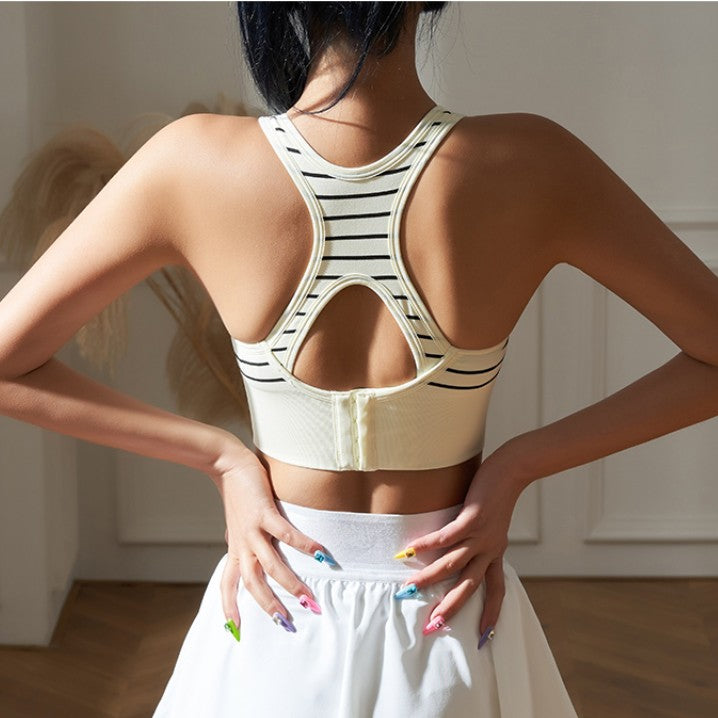 VEJIA Yoga Pilates Striped Cut Out Fitted Sports Bra