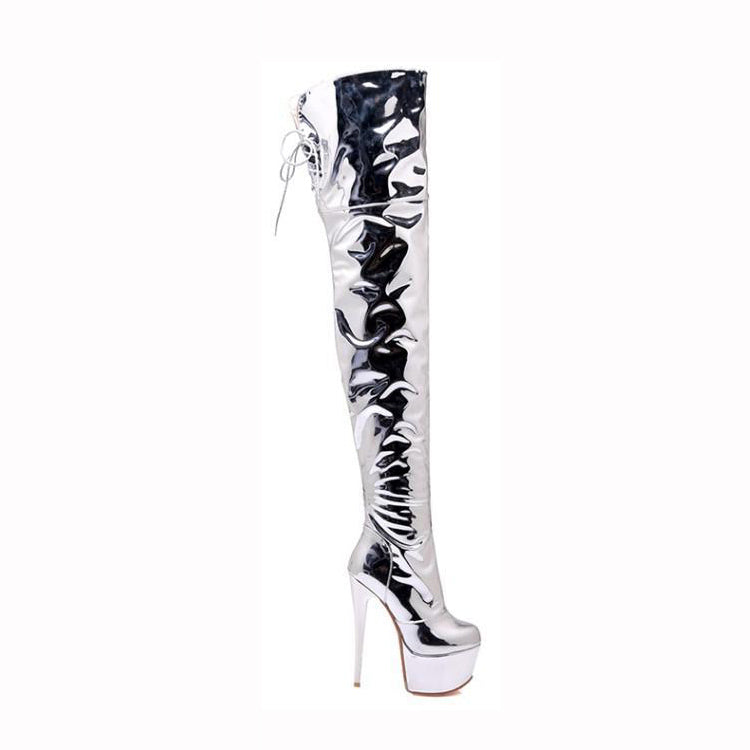 Silver VIEKA Stiletto High Heel Over The Knee Platform Boots | i The ...