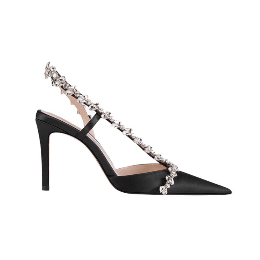 VOITE Diamante Satin Mid Heel Sandals - 8cm - ithelabel.com