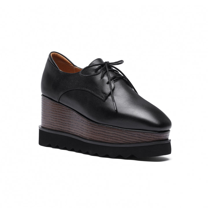 WEMER Lace Up Leather Oxford Platform Sneakers - ithelabel.com