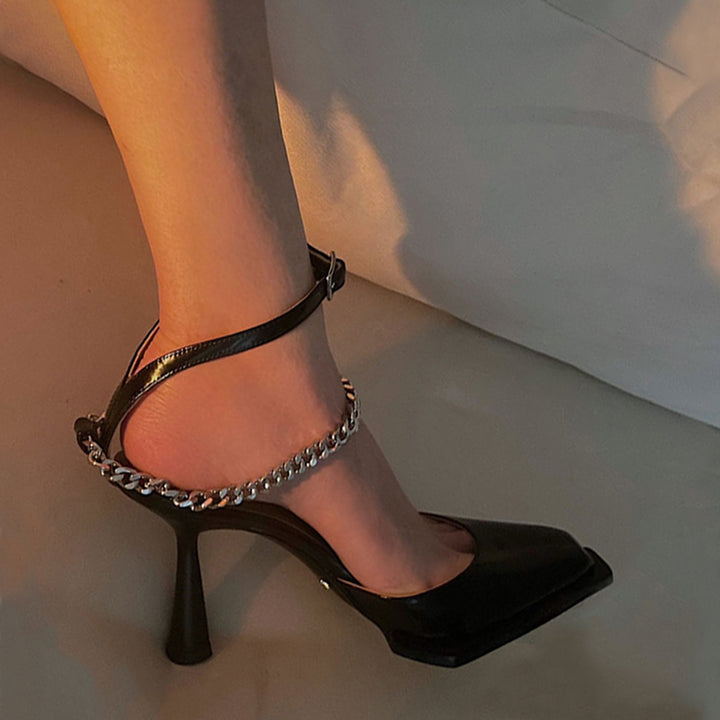 AMISA Ankle Strap Patent Leather Mid Heel Sandals
