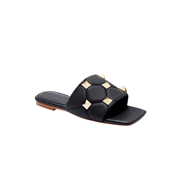 ANNAE Studded Leather Flat Slippers Slides