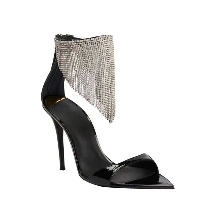 BEKIA Diamante Fringed Mid Heel Sandals - 7.5cm