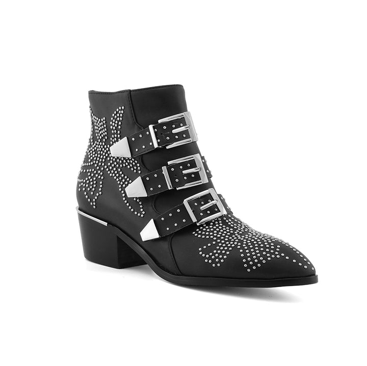 CARMEN Chloe Silver Studded Leather Ankle Boots