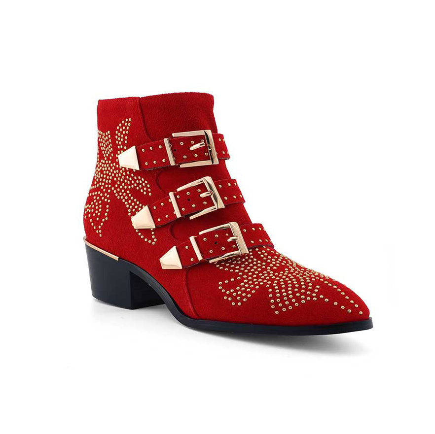 CARMEN Chloe Gold Studded Suede Ankle Boots