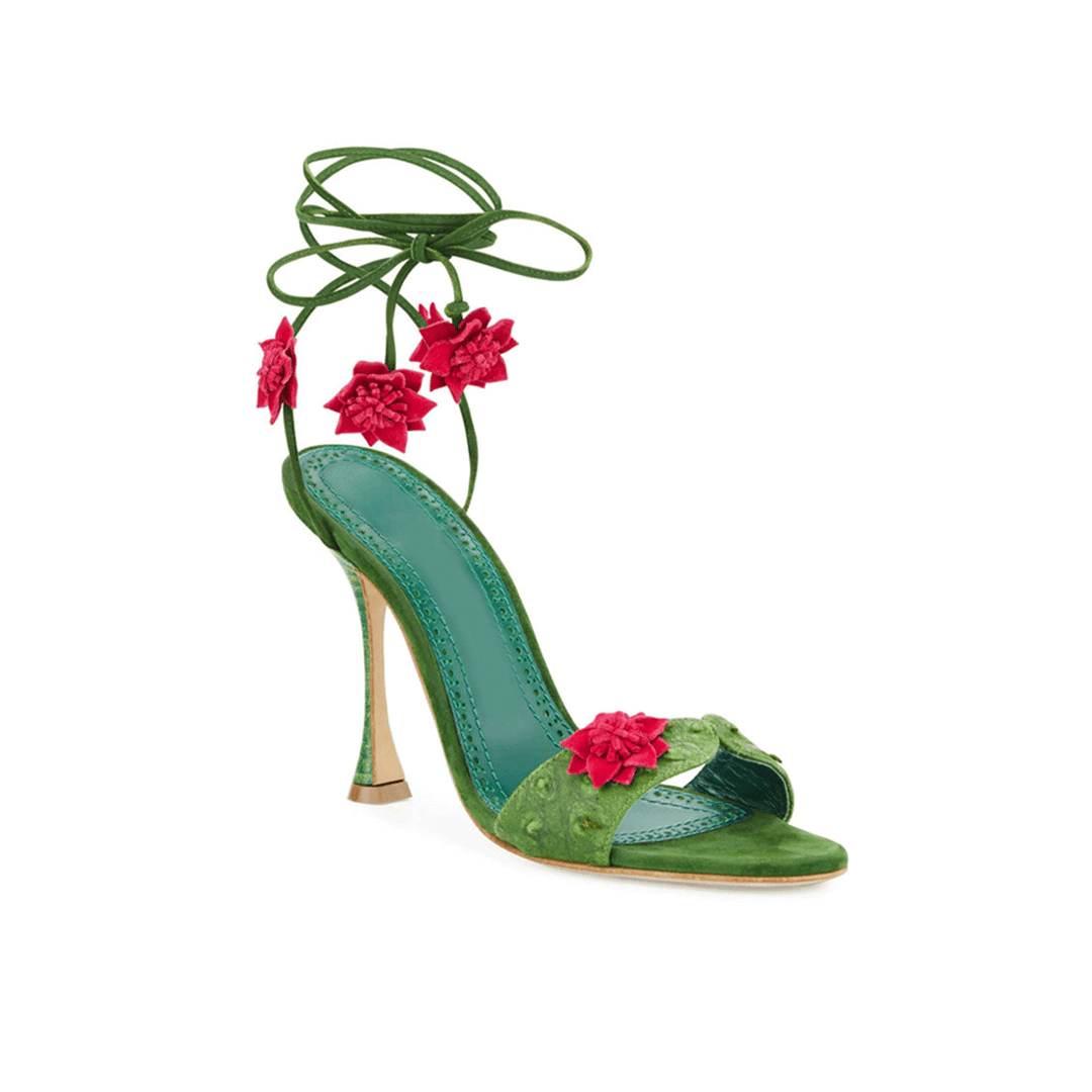 DINFA Flower Embellished Lace Up High Heel Sandals