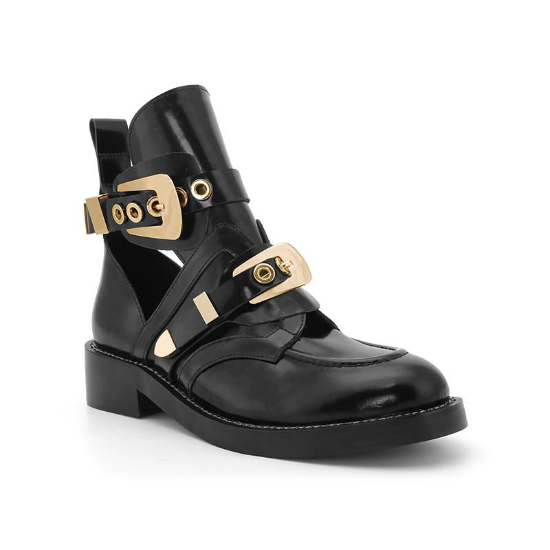 Exclusive - CRUSH Black Cutout Boots - Gold Buckles - ithelabel.com