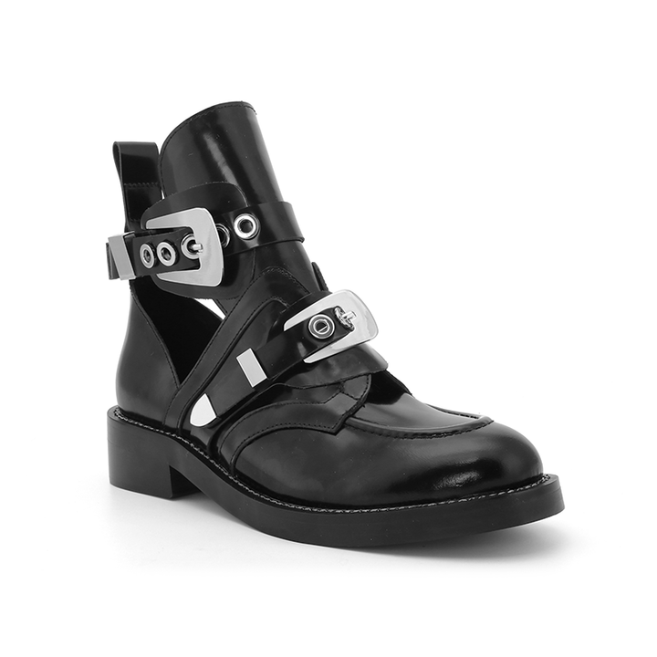 Exclusive - CRUSH Black Cutout Boots - Silver Buckles - ithelabel.com