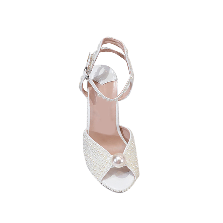 HELYN Pearl Embellished Ankle Strap High Heel Sandals