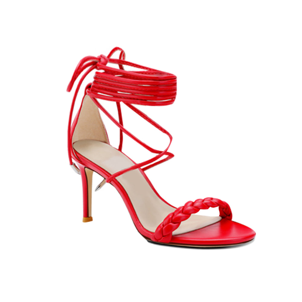 HINDE Braided Lace Up Mid Heel Sandals - 6cm - ithelabel.com