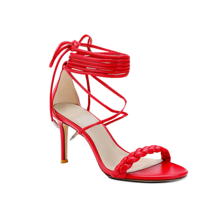 HINDE Braided Lace Up Mid Heel Sandals - 6cm - ithelabel.com