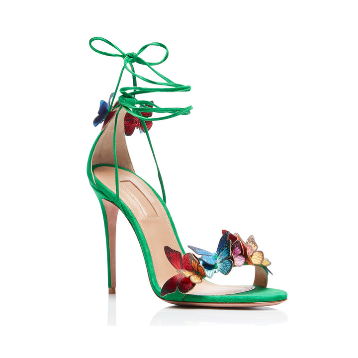 JESYE Butterfly Embellished Lace Up High Heel Sandals - 9.5cm - ithelabel.com