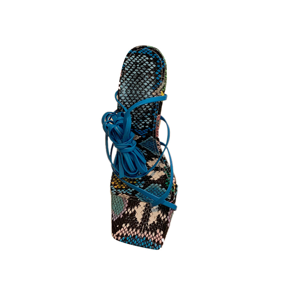JUKIO Printed Lace Up High Heel Sandals