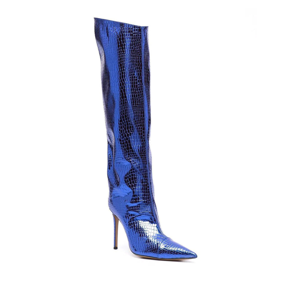 KIFUE Stiletto High Heel Patent Leather Knee High Boots