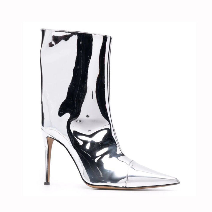 KIFUE Stiletto High Heel Patent Leather Ankle Boots