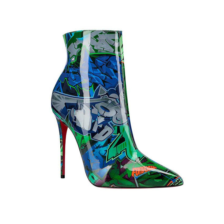 LASMA Printed Patent Leather High Heel Ankle Boots