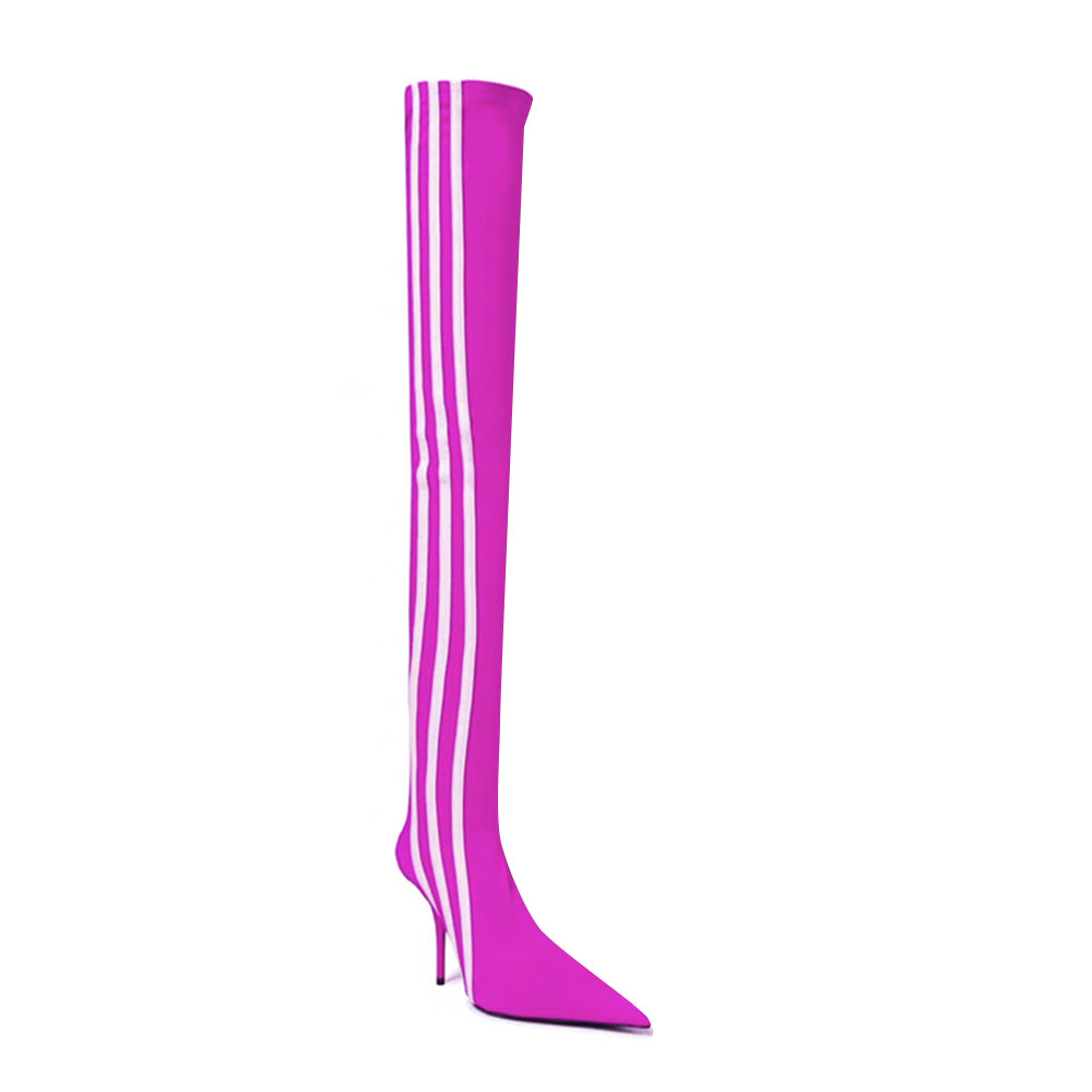MAWEL Striped High Heel Over The Knee Boots