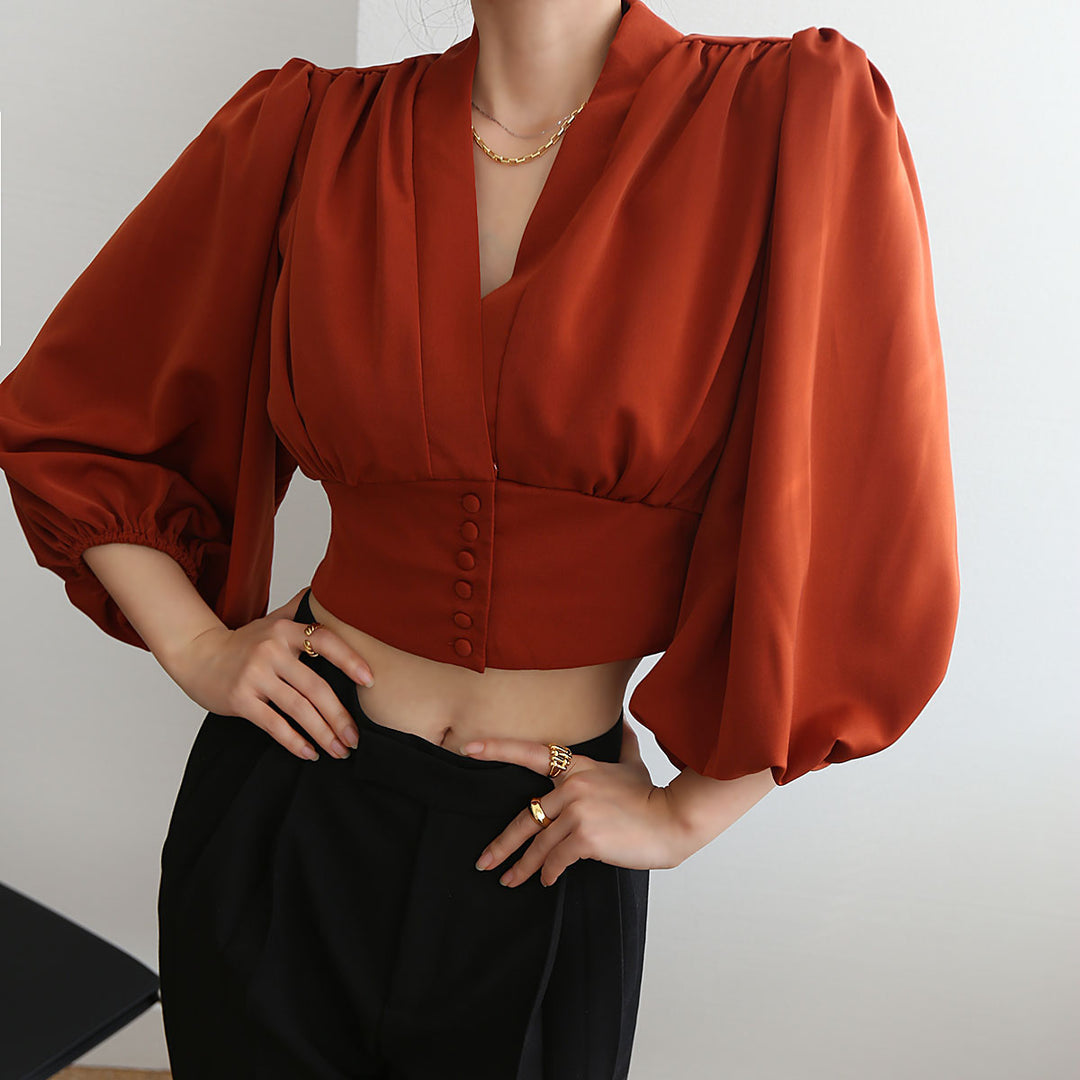 MCIPE Puff Sleeves Cropped Shirt