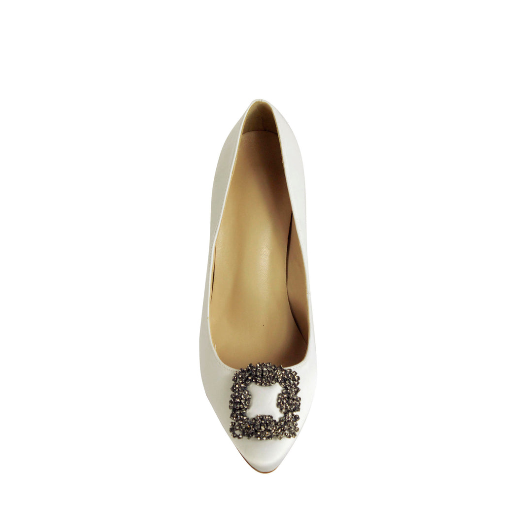 MIRKO Diamante Embellished Satin Pumps - ithelabel.com