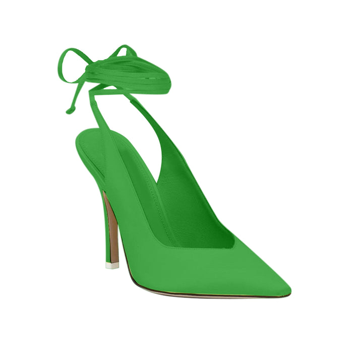NESIY Lace Up Slingback Satin High Heel Pumps - 10cm - ithelabel.com