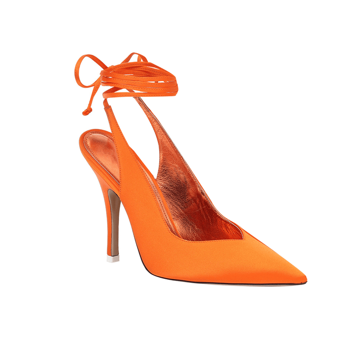NESIY Lace Up Slingback Satin High Heel Pumps - 10cm - ithelabel.com