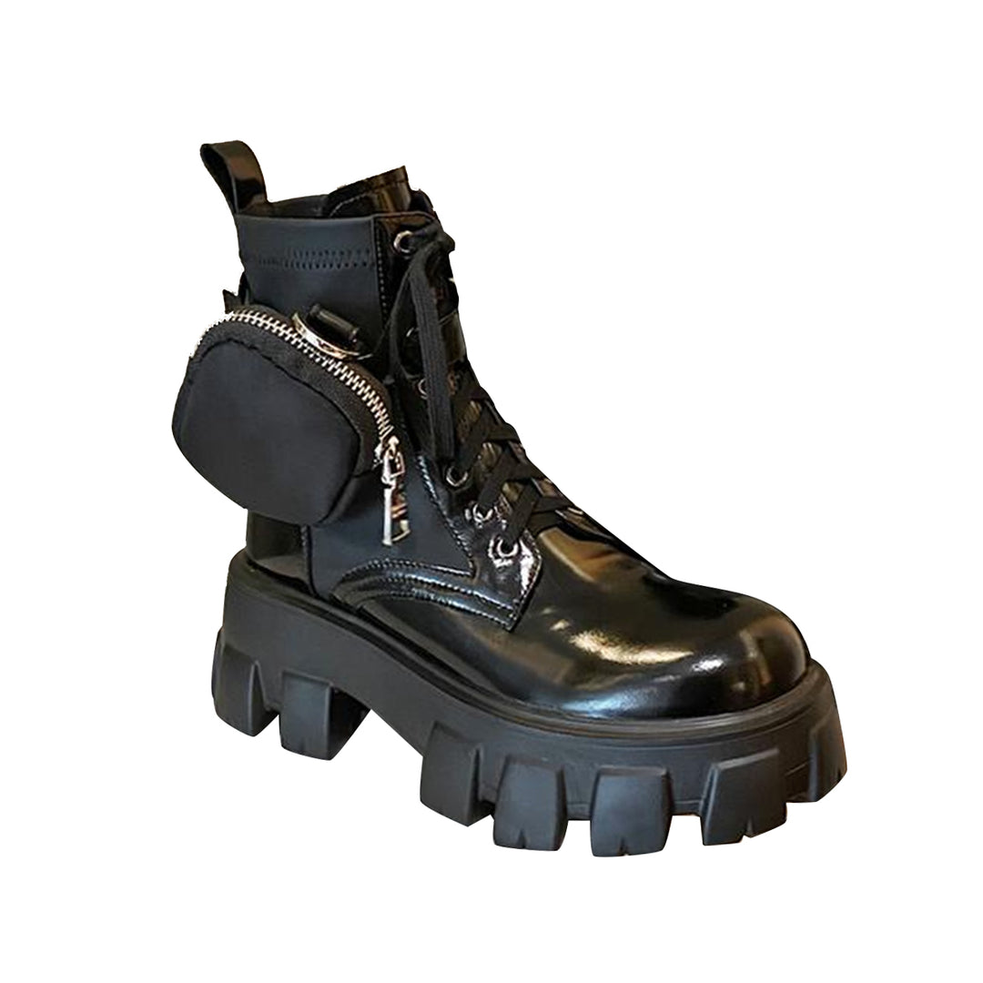 NIOVA Leather Platform Utility Biker Boots With Pockets