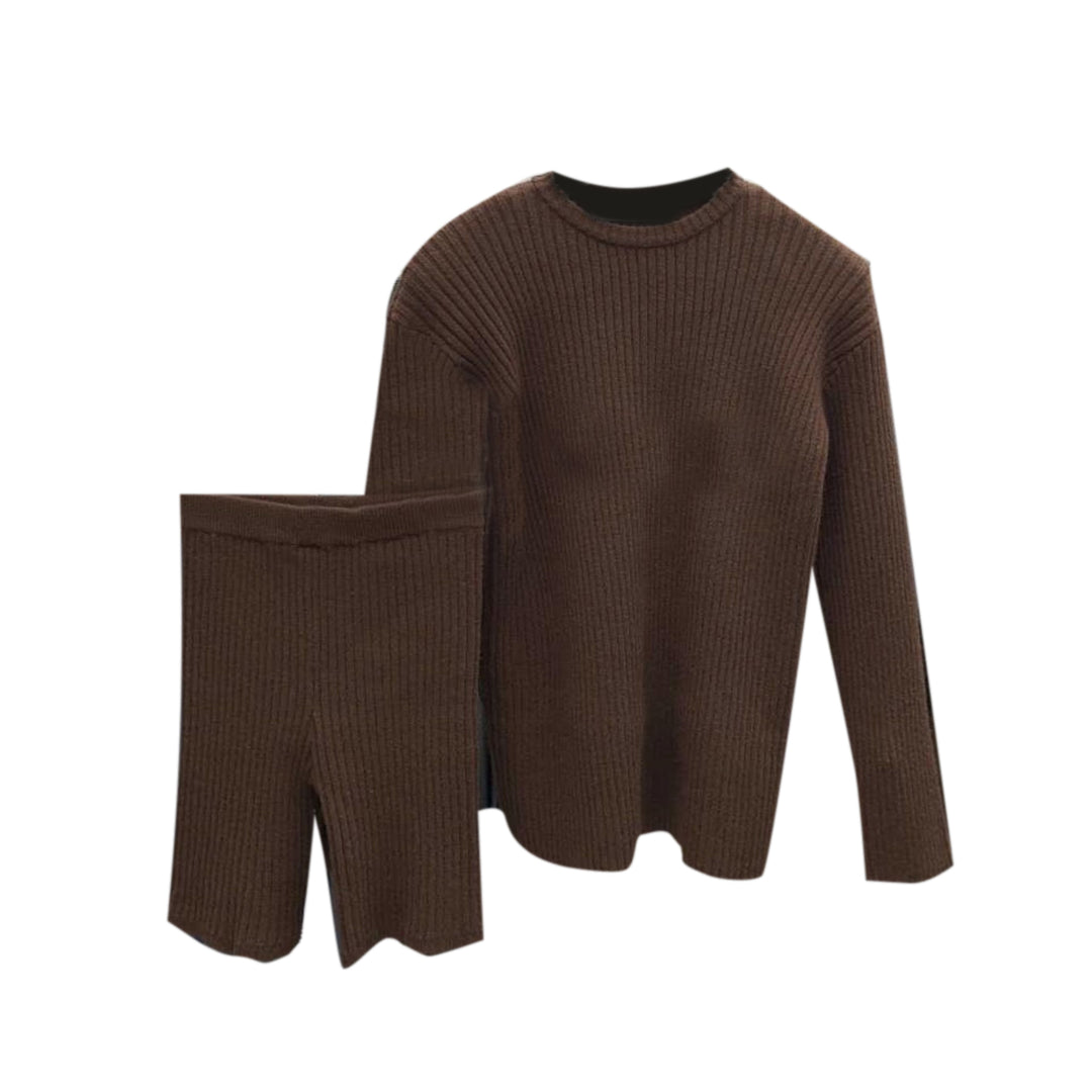 OICUA Long Sleeves Knitwear Sweater And Mini Shorts