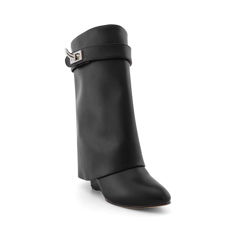 QAMRA Leather Wedged Heel Ankle Boots - ithelabel.com