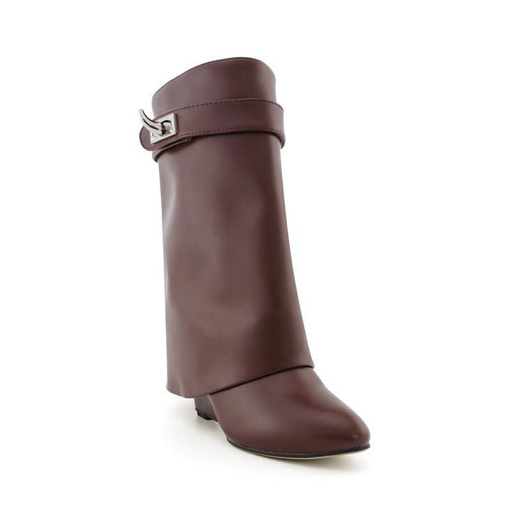 QAMRA Leather Wedged Heel Ankle Boots - ithelabel.com