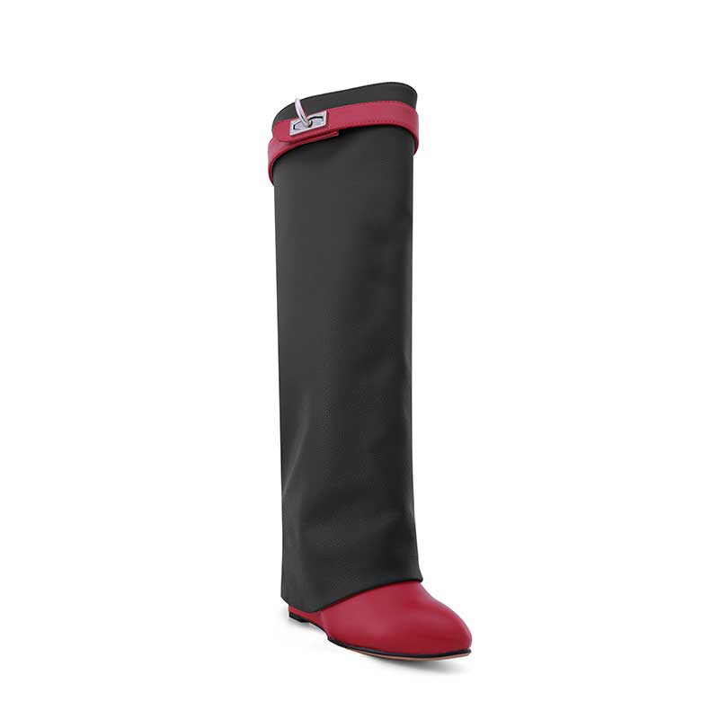 QAMRA Leather Wedged Heel Knee High Boots - ithelabel.com